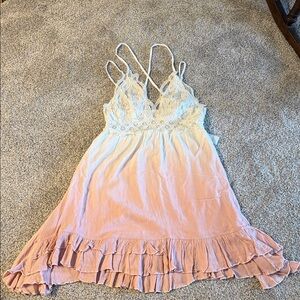 Lace-Trim Pink Ombre dress with bralette top
